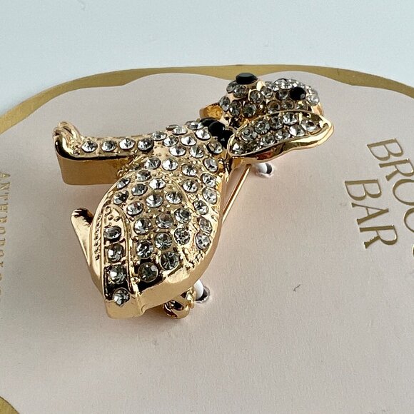 NWT Anthropologie Playful Pet Brooch Crystal Dachshund 14k Gold-plated Brass - Picture 5 of 12